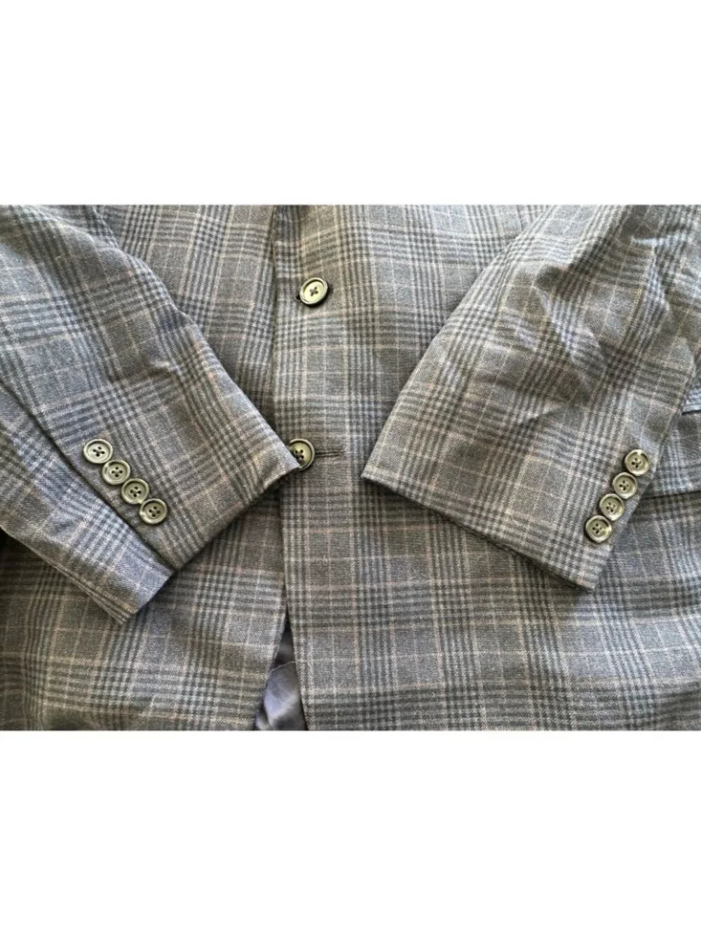 Brooks Brothers Madison Blazer Mens 46R Sport Coat REDA Plaid Check Gray Blue